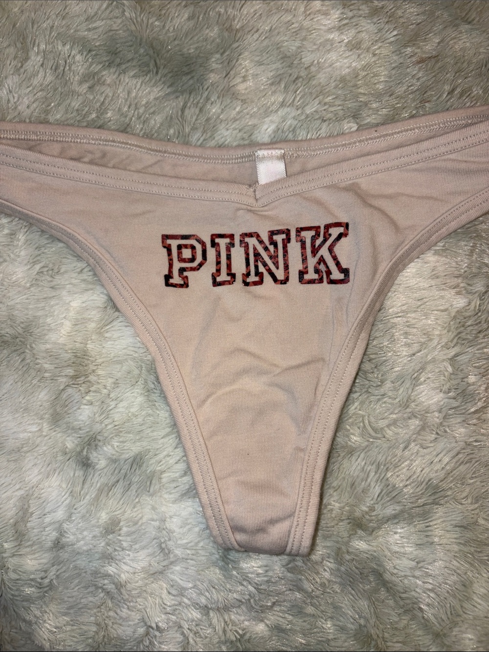 PINK Victoria's Secret sz SMALL Nude Blush thong Pink Logo lingerie sexy panties